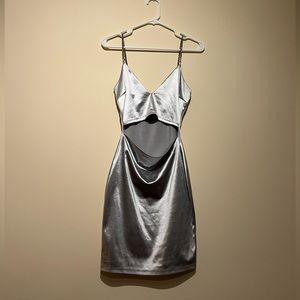 Silver Cutout Mini Dress with Rhinestone Straps